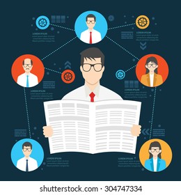 Newspaper employee design,human resource info graphic,clean vector