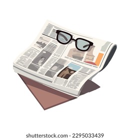 newspaper with eyeglasses accessory icon isolated