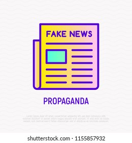 Newspaper with fake news. Thin line icon. Modern vector illustration of propaganda.