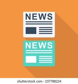 Newspaper flat icon. Modern flat icons with long shadow effect in stylish colors. Icons for Web and Mobile Application. EPS 10.