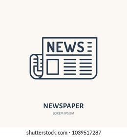 Newspaper flat line icon. News article sign. Thin linear logo for press.