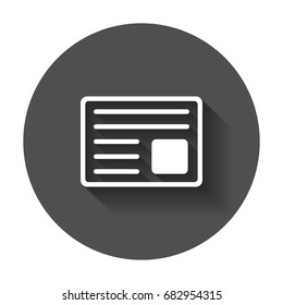 Newspaper flat vector icon. News symbol logo illustration on black round background with long shadow.