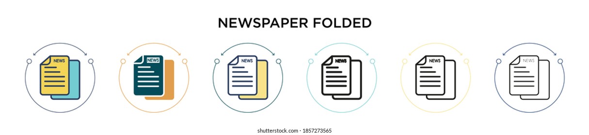 Newspaper folded icon in filled, thin line, outline and stroke style. Vector illustration of two colored and black newspaper folded vector icons designs can be used for mobile, ui, web
