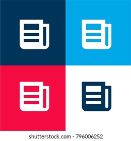Newspaper four color material and minimal icon logo set in red and blue