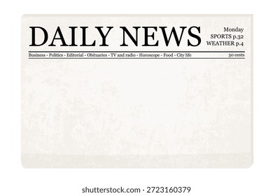 Plantilla de portada del periódico. Maqueta de diario genérico de Vector en blanco con espacio de copia.