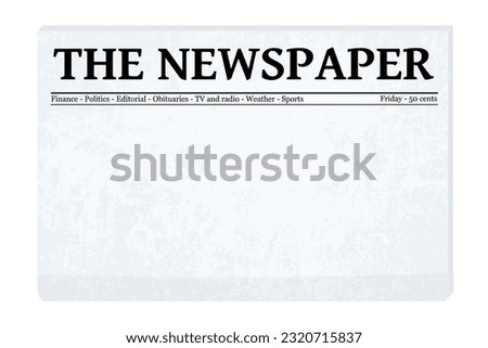 Newspaper front page template. Blank vector generic retro newspaper mockup with copy space.