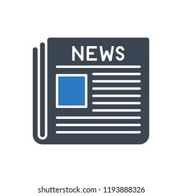 Newspaper Glyph Vector Icon. Flat icon isolated on the white background. Editable EPS file. Vector illustration.