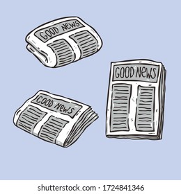 Newspaper with good news in cartoon style