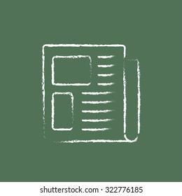 Newspaper hand drawn in chalk on a blackboard vector white icon isolated on a green background.