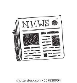 Newspaper Hand Drawn Icon. Vector Doodle Illustration