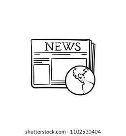 A newspaper hand drawn outline doodle icon. International breaking news concept vector sketch illustration for print, web, mobile and infographics isolated on white background.