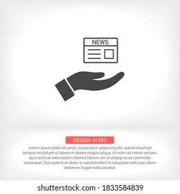 Zeitung in der Hand Symbol, lorem ipsum Flaches Design