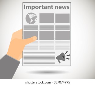 Newspaper in hand. Important news read in a newspaper. Vector illustration.