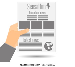 Newspaper in hand. Important news read in a newspaper. Vector illustration.