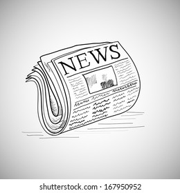 Newspaper Hand-drawn. Doodle Style Newspaper Illustration In Vector Format.
