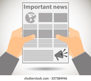 Newspaper in hands. Important news read in a newspaper. Vector illustration.