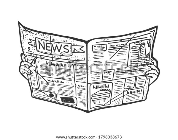 Newspaper Hands Sketch Engraving Vector Illustration Stock Vector ...