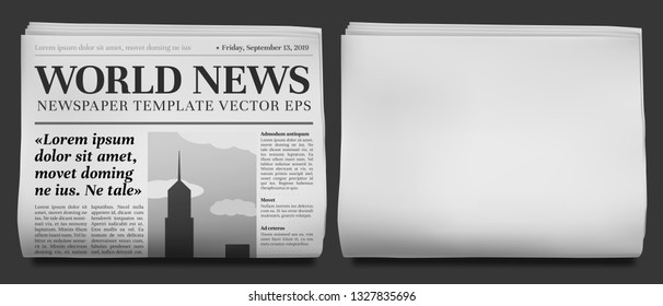 Newspaper headline mockup. Business news tabloid folded in half, financial newspapers title page and daily journal. Newsprint brochure, print magazine column retro vector illustration