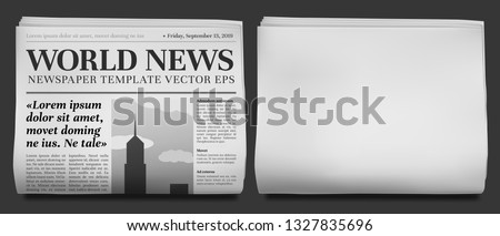 Newspaper headline mockup. Business news tabloid folded in half, financial newspapers title page and daily journal. Newsprint brochure, print magazine column retro vector illustration