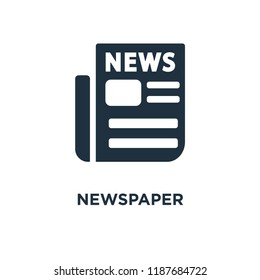 Newspaper icon. Black filled vector illustration. Newspaper symbol on white background. Can be used in web and mobile.