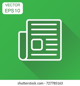 Newspaper icon. Business concept news symbol pictogram. Vector illustration on green background with long shadow.