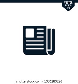 Newspaper icon collection in glyph style, solid color vector