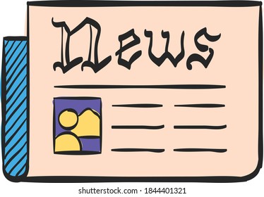 Newspaper icon in color drawing. Traditional communication publication headline articles