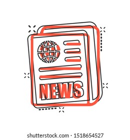Newspaper icon in comic style. News vector cartoon illustration on white isolated background. Newsletter business concept splash effect.