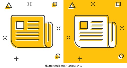 Newspaper icon in comic style. News vector cartoon illustration on white isolated background. Newsletter splash effect business concept.