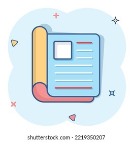 Newspaper icon in comic style. News vector cartoon illustration on white isolated background. Newsletter splash effect business concept.