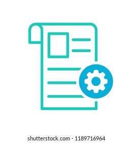 Newspaper icon, Current events, news icon with settings sign. Newspaper icon and customize, setup, manage, process symbol. Vector