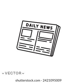 Newspaper icon, daily news, topics journalism, reportage, news, newspaper thin line symbol isolated on white background, editable stroke eps 10 vector illustration