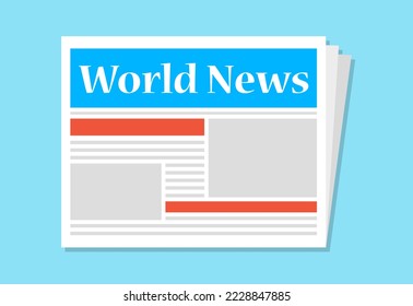 Newspaper icon in flat design with blue background.Vector Illustration