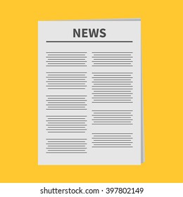 Newspaper icon Flat design Isolated Yellow background Vector illustration