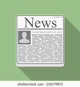 Newspaper icon, flat design with long shadow, vector eps10 illustration