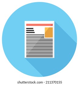 Newspaper icon. Flat design style modern vector illustration. Isolated on stylish color background. Flat long shadow icon. Elements in flat design.