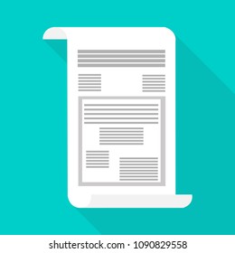 newspaper icon in flat style with long shadow, isolated vector illustration on green transparent background
