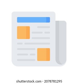 Icono de periódico, Icono de icono de estilo plano, Ilustración vectorial, Adecuada para sitio web, aplicación móvil, impresión, presentación, infografía y cualquier otro proyecto.