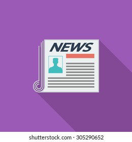 Newspaper icon. Flat vector related icon with long shadow for web and mobile applications. It can be used as - logo, pictogram, icon, infographic element. Vector Illustration.