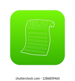Newspaper icon green vector isolated on white background