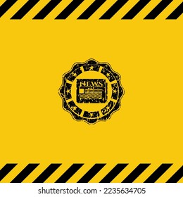 newspaper icon grunge black emblem with yellow background, warning sign. Vector Illustration. Detailed. 