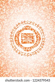 newspaper icon inside abstract orange mosaic emblem with background