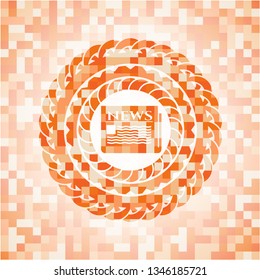 newspaper icon inside abstract orange mosaic emblem with background