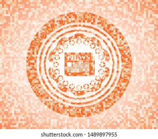 newspaper icon inside abstract orange mosaic emblem with background