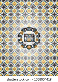 newspaper icon inside arabesque style emblem. arabic decoration.