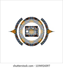 newspaper icon inside arabic emblem background. Arabesque decoration.