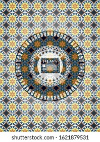 newspaper icon inside arabic emblem. Arabesque decoration.