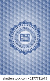 newspaper icon inside blue hexagon badge.