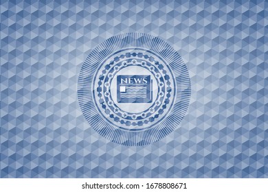 newspaper icon inside blue hexagon badge.