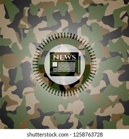newspaper icon inside camouflage texture